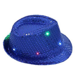 Chapeau Sequin Bleu Clignotant - 6 LED - Piles Fournies