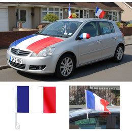 Drapeau avec Hampe France Polyester pour Voiture 45x30cm