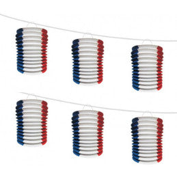 Guirlande 6 Lampions 15x10cm Tricolore bleu blanc rouge CDA