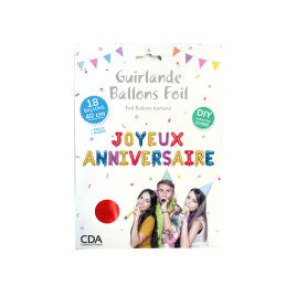 Guirlande Ballons Foil 40cm Mix Couleur Joyeux Anniversaire - CDA