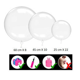 6 Kit de 40 Ballons Bubbles Transparents - 3 Tailles