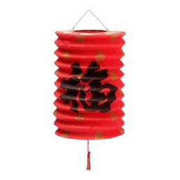 Lampion Cylindrique 16cm 2 Motifs Asiatique Rouge - Par 12