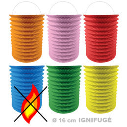 Lampion Cylindrique 16 cm Ignifuge - 6 Coloris Assortis CDA