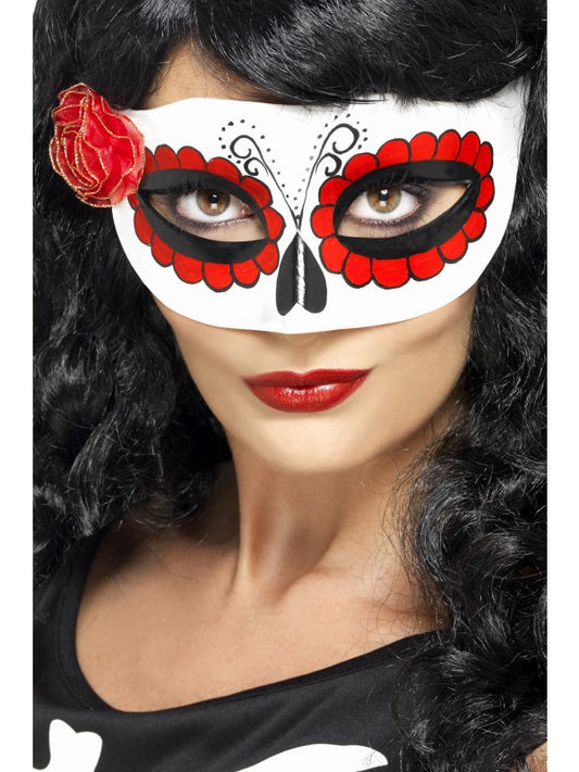 Masque mexicain de la mort avec rose rouge