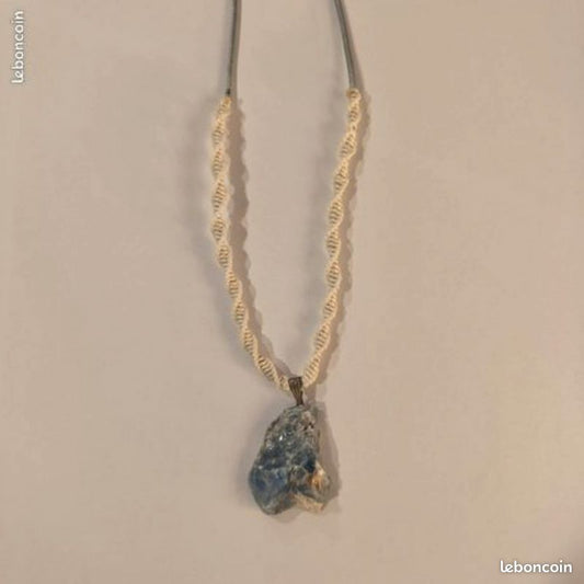 Collier pendentif mixte en calcite bleue brute
