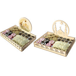 6 Plateaux bois EID MUBARAK à assembler - 2 modèles assortis 35x25x21cm
