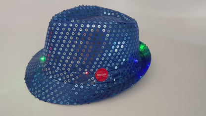 Chapeau Sequin Bleu Clignotant - 6 LED - Piles Fournies