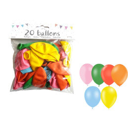 20 Ballons 6 Couleurs 23 cm - Rose/Vert/Rouge/Orange/Bleu/Jaune