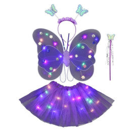 Lot de 6 / Set Papillon Violet LED 4 pièces - Tutu LED + Aile LED + Tiare + Baguette (Copie)