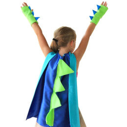 Lot de 5 / Set Cape + Bracelets Dino bleu/vert