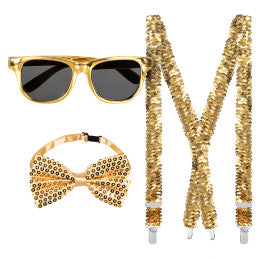 Lot de 6 Set Or Disco Party - Lunettes + Nœud Papillon + Bretelles