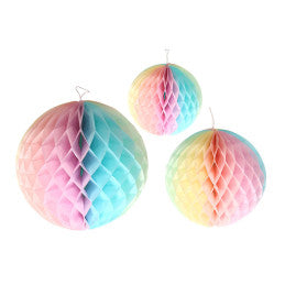 Set de 3 boules alvéolées pastel 15cm 20cm 25cm - Par 12