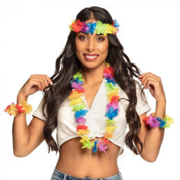 Set Hawaï - 1 bandeau, 1 collier et 2 bracelets à fleurs