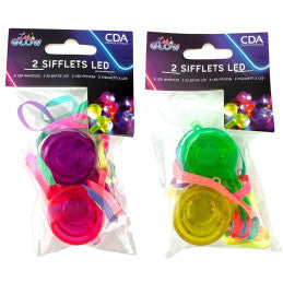 Set de 4 Sifflets LED avec Cordon, piles incluses