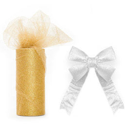 Kit Ballon Bulle 60cm + Tulle Or Glitter ou Blanc  1,6x2m + Nœud Blanc ou Or  - Par 6